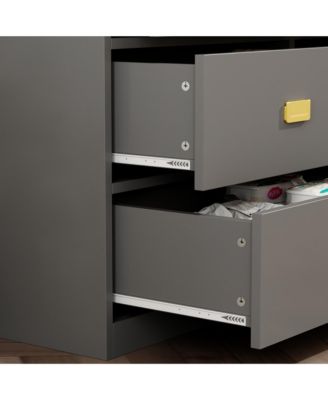 Changing table with six drawers, baby changing station with changing table top and drawers, grey wood