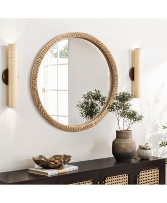 Bamboo Frame Round Accent and Vanity Wall Mirror