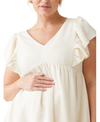 Maternity Ingrid + Isabel Materniy Madeline Flutter Sleeve Dress Buttermilk XL