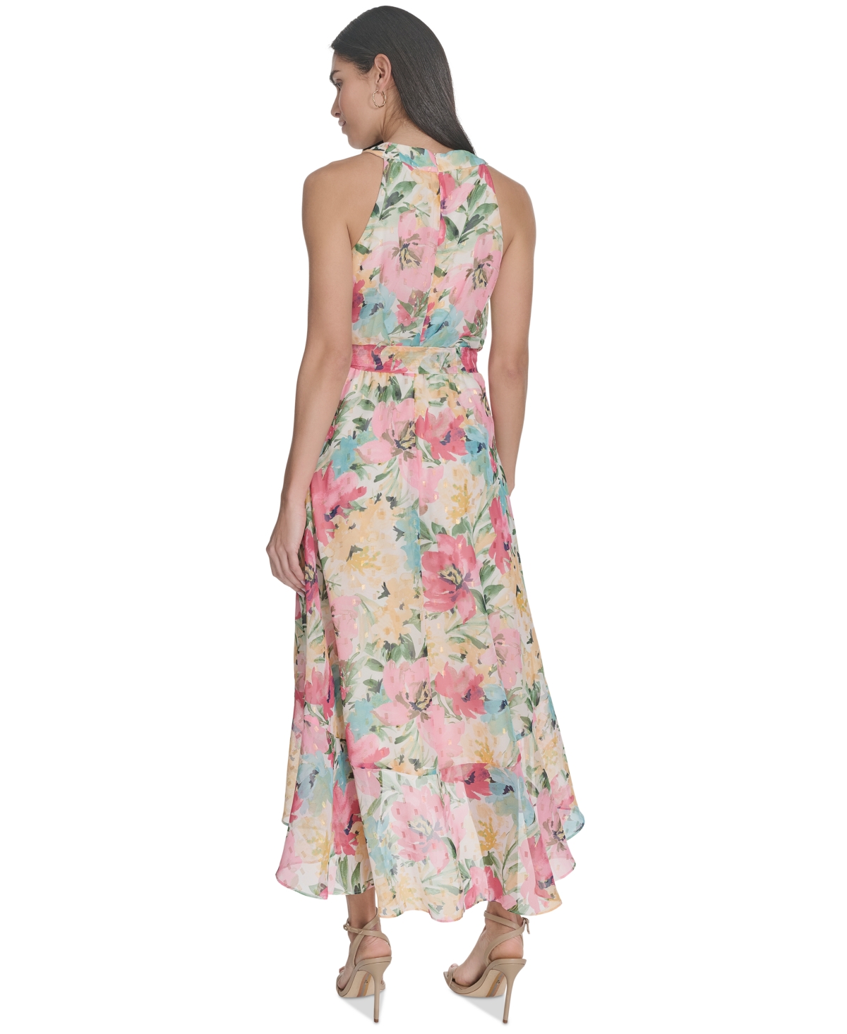 Jessica Howard Petite Floral-print High-low Midi Dress In Multi