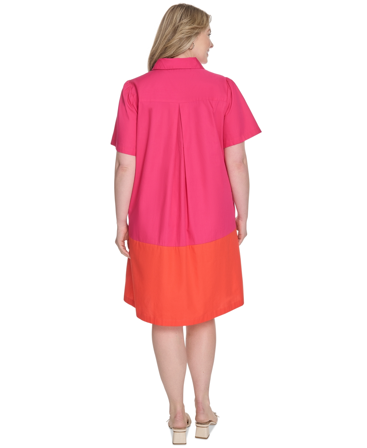 Jessica Howard Plus Size Cotton Colorblocked Shift Shirtdress In Pink