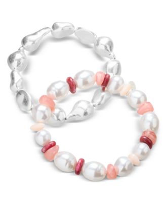 Style & Co - 2-Pc. Imitation Pearl & Bead Stretch Bracelet Set
