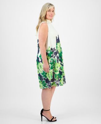 Plus Size Placement-Print Mock-Neck Dress