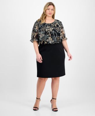 Connected - Plus Size Printed Bodice Sheath Dress