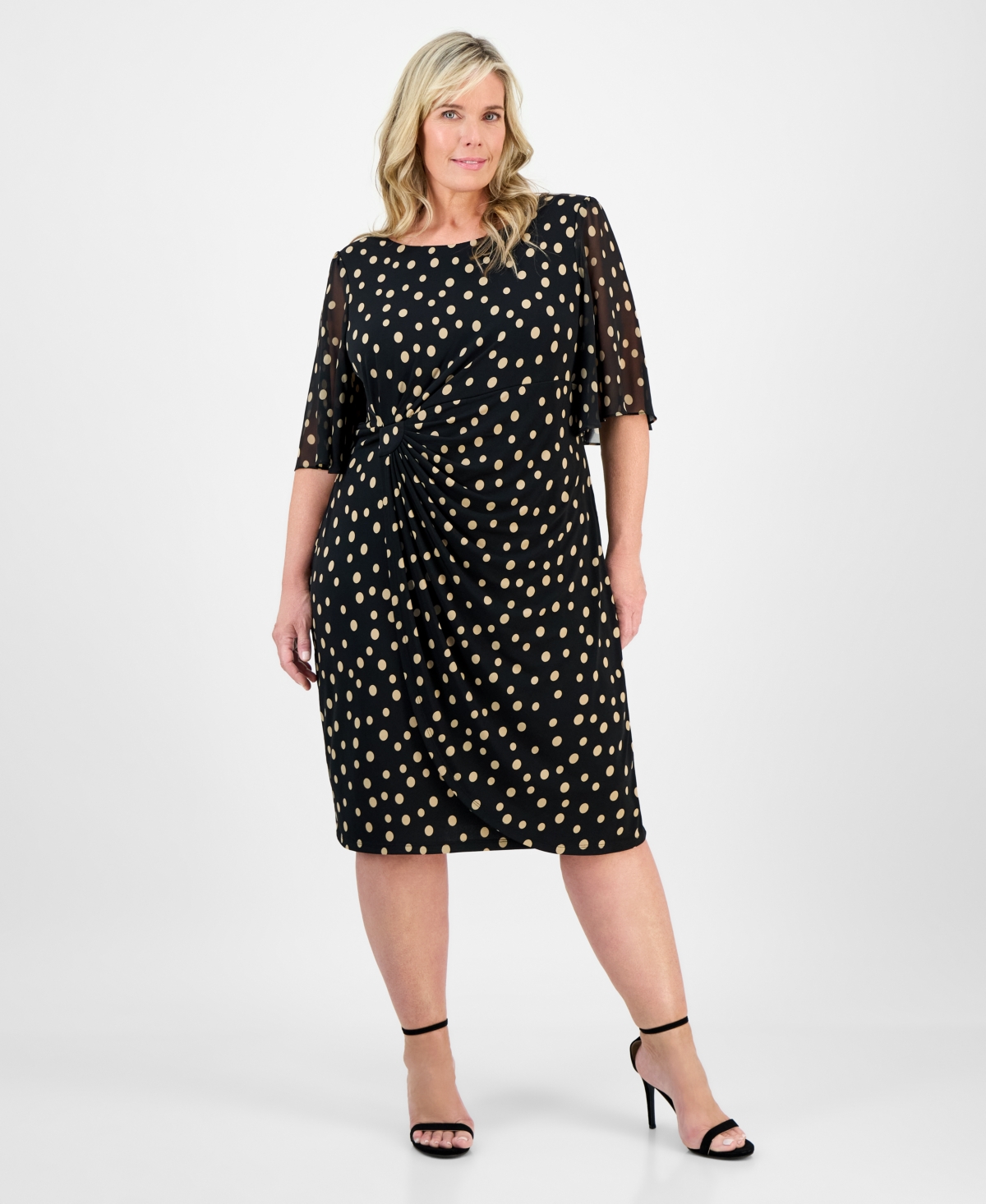 Connected Plus Size Printed Side-shirred Butterfly-sleeve Dress
