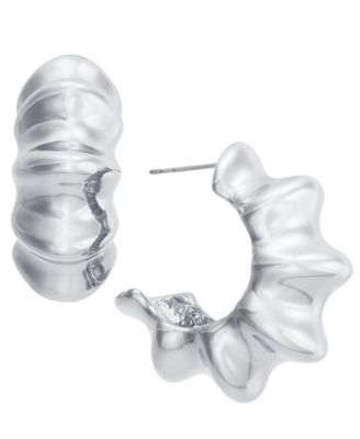 Medium Wavy C-Hoop Earrings, 1.29", Exclusively at Macy's