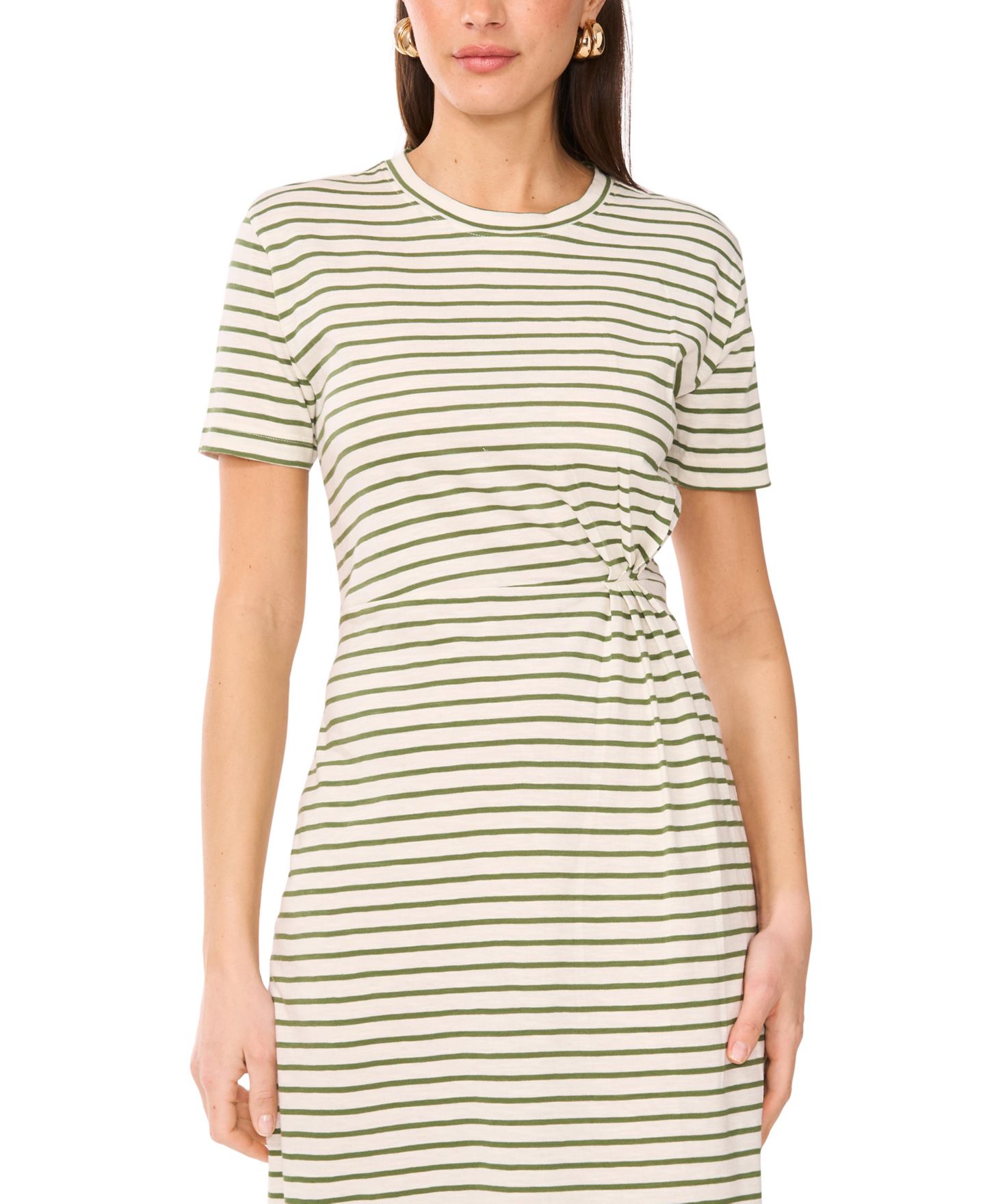 Женское платье Vince Camuto Cotton Striped Ruched Midi, цвет: Тёмный зелёный — фото 3