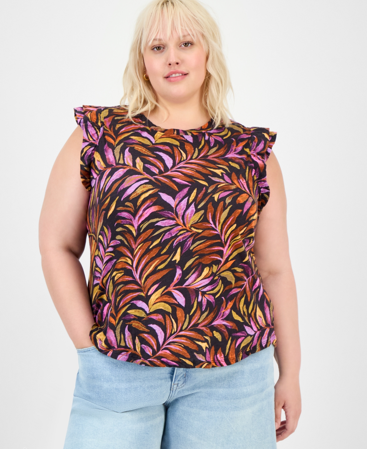 Democracy Trendy Plus Double Ruffle Cap-sleeve Top