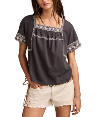Lucky Brand - Women's Embroidered Short-Sleeve Cotton T-Shirt