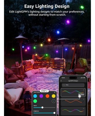 ZB1 AI Smart Outdoor String Lights APP Control, 54(42+12) ft RGB+IC+Warm White Outdoor Lights 15 LED Bulbs, Alexa Google Enabled, NO Remote