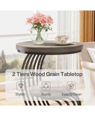 Round End Side Table Set of 2， 2 Tiers Side Table, Vintage End Table for Living Room, Small Bedside Table Accent Table with Arc-Shaped Frame