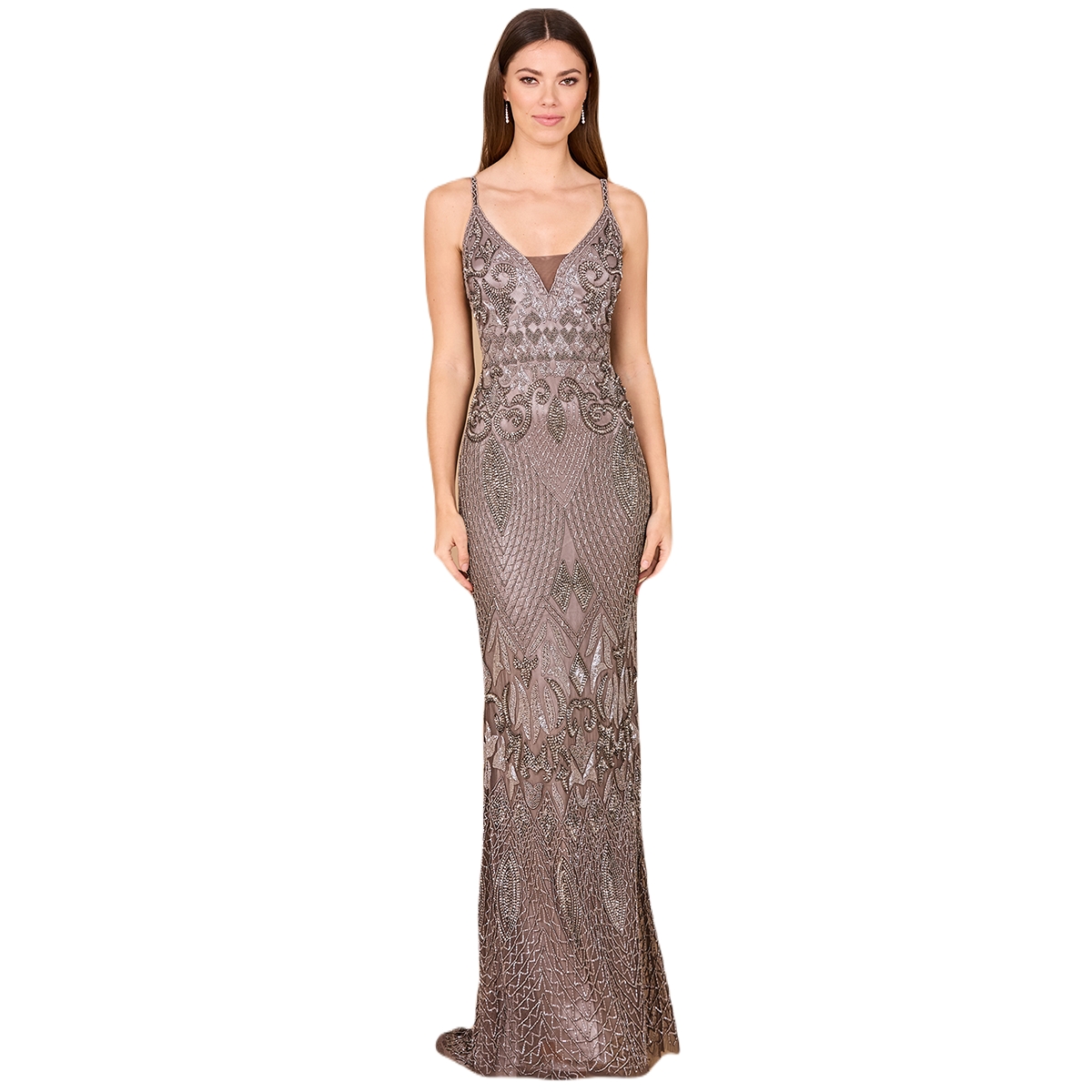Women's Sleeveless V-Neck Beaded Dress - Grey