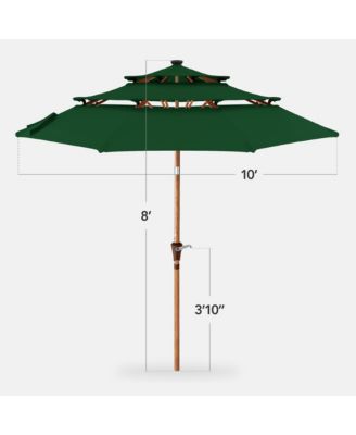 Woodgrain Pattern 10ft 3-Tier Solar Patio Umbrella w/ 24 LED Lights, Tilt