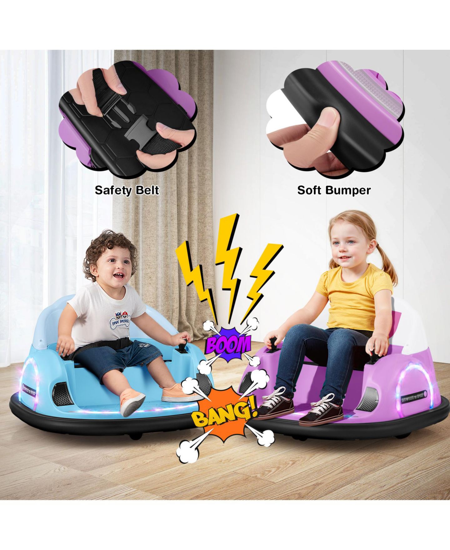 Детская игрушка Mecale 12V 360° Ride-On Bumper Car with Remote Control, 1-Seat, Ages 18 Months+, цвет: Фиолетовый — фото 5