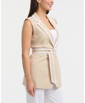 Women's Sleeveless Belted Vest with Contrast Detailing