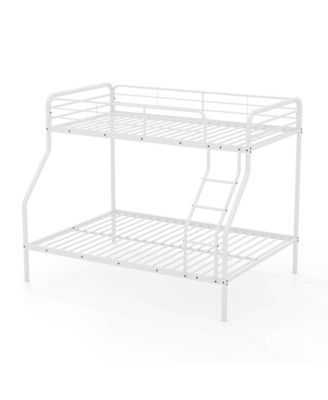 Twin over Full Metal Bunk Bed with Inclined Ladder Safety Guardrail, Slat Support