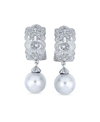 Elegant  Dangle Chandelier Earrings with CZ White Glass Ball Pearl Drops