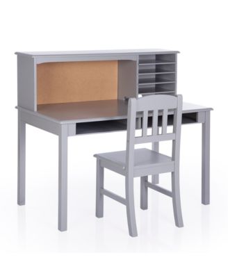 Kids' Media Desk with Hutch and Chair Set – Natural: Kids Table and Chair Set, Computer Desk with Storage Hutch, Kids Bedroom Furniture Set