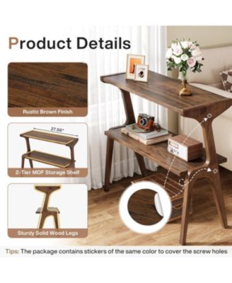 Set of 2 Narrow Side Table for Living Room, Farmhouse Slim End Table with Storage Shelves, for Bedroom, Small Spaces, Easy Assembly