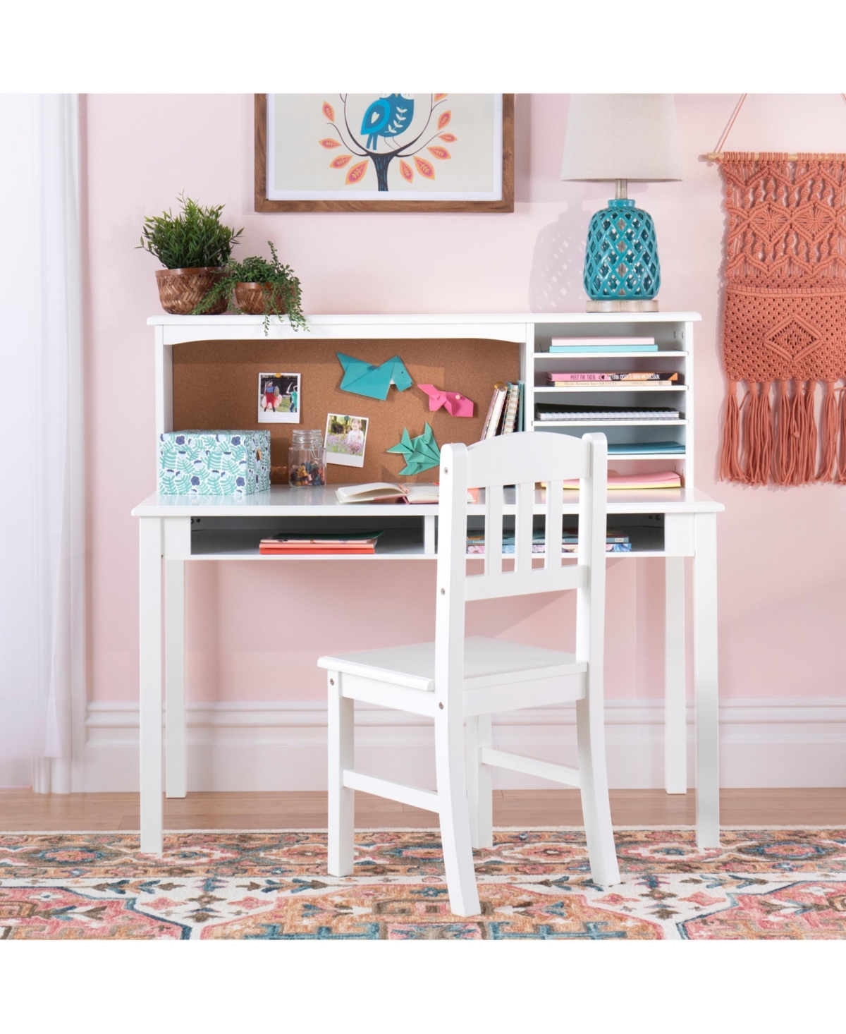 Guidecraft Kids' Media Desk with Hutch and Chair Set – Natural: Kids Table Set, Computer Storage Hutch, Bedroom Furnit
