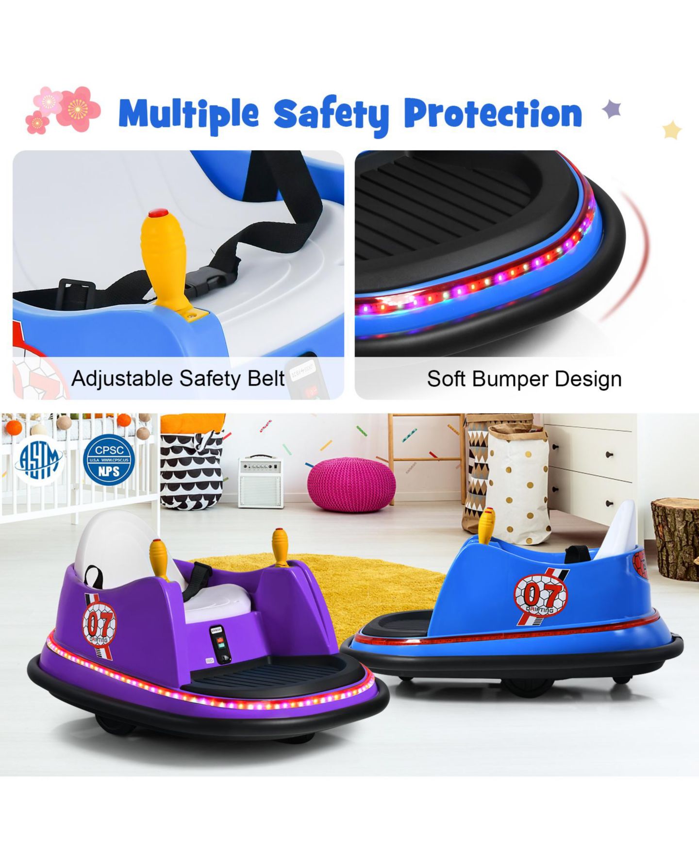 Детская игрушка Mecale 12V Electric Remote Control Ride-On Bumper Car with Flashing Lights, Ages 2+, цвет: Синий — фото 8