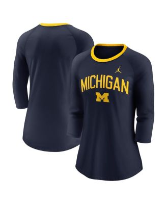 Jordan - Women's&nbsp; Navy Michigan Wolverines Tri-Blend Raglan 3/4 Sleeve Top