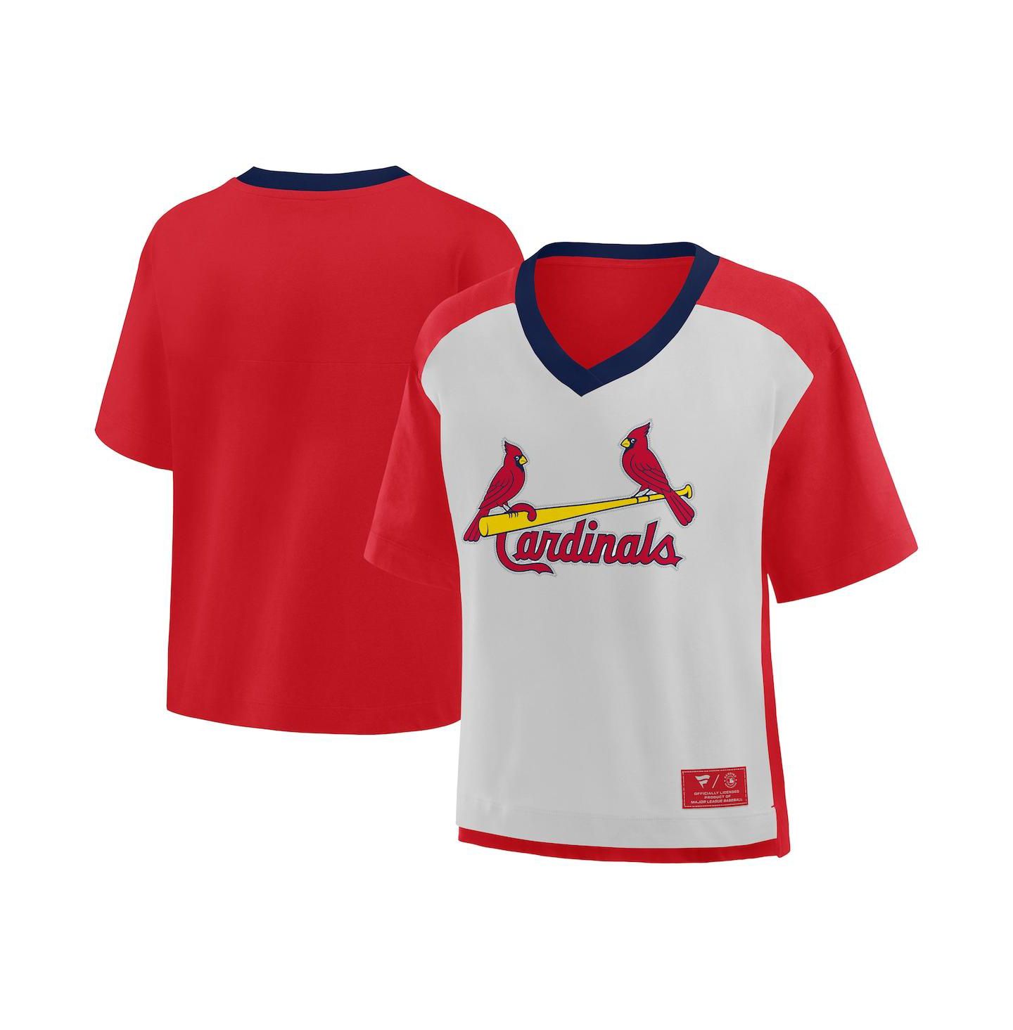 Женская футболка Fanatics Red/Graphite St. Louis Cardinals Oversized Race To Win V-Neck — фото 1