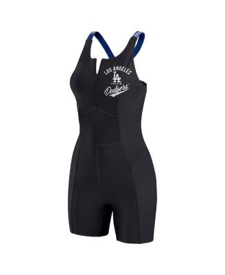 Women's Black Los Angeles Dodgers Bodycon Quarter-Zip Romper