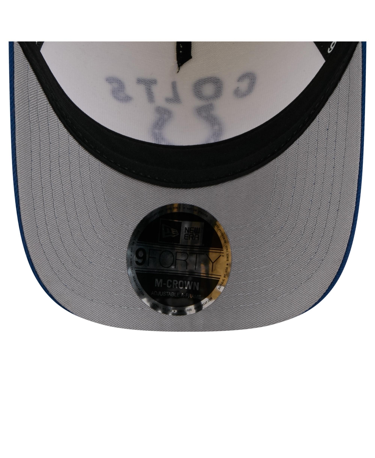 NEW ERA MEN'S CREAM/ROYAL INDIANAPOLIS COLTS 2025 NFL DRAFT 9FORTY A-FRAME M-CROWN ADJUSTABLE HAT 