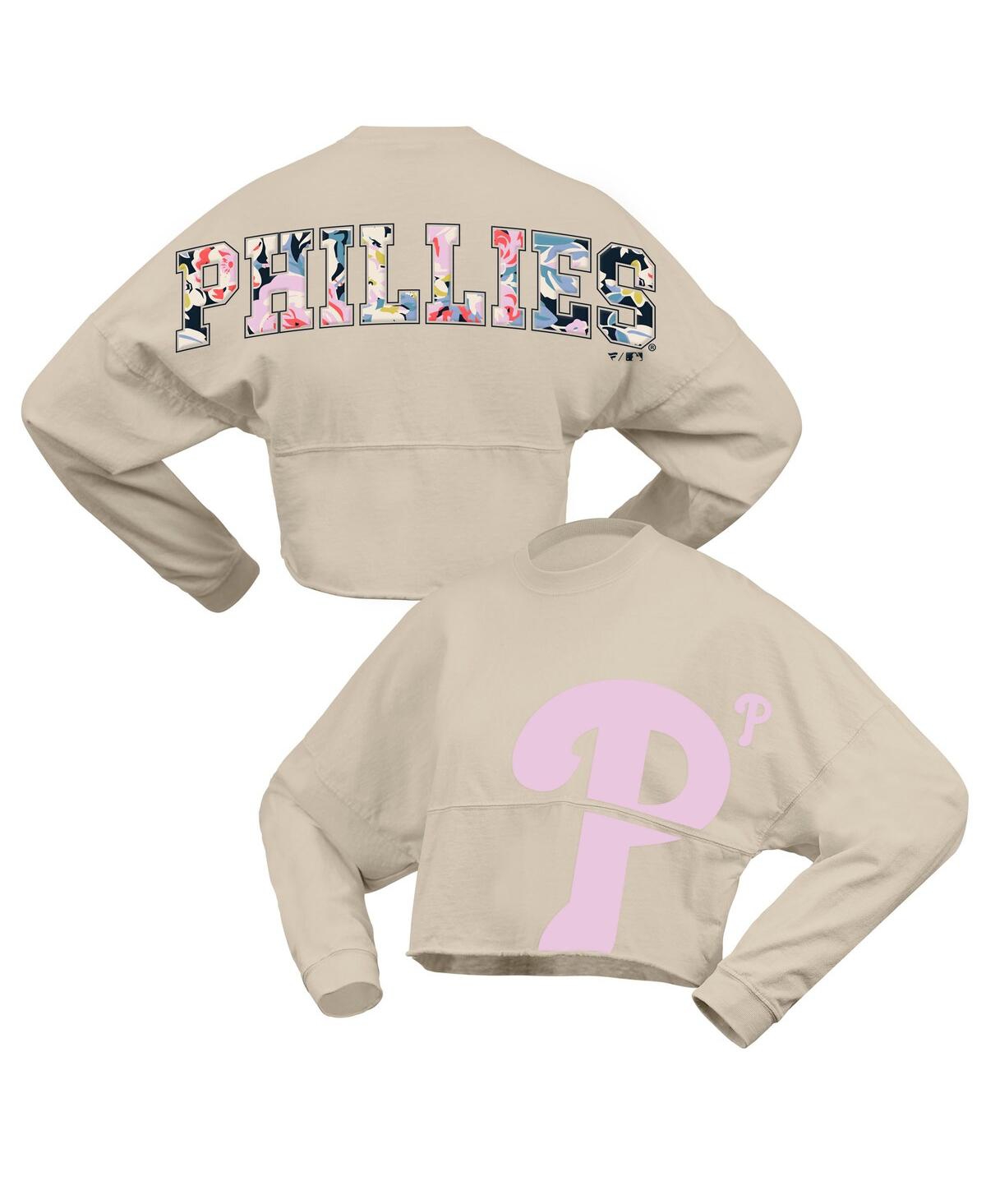 Fanatics Women's Cream Philadelphia Phillies Floral Preppy Cropped Long Sleeve T-shirt