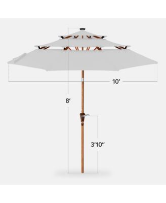 Woodgrain Pattern 10ft 3-Tier Solar Patio Umbrella w/ 24 LED Lights, Tilt