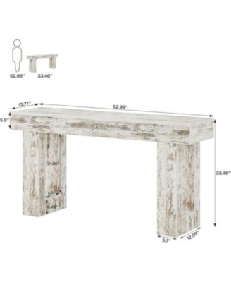 63-Inch Long Console Table, Farmhouse Wooden Sofa Table Behind The Couch, Narrow Entryway Table for Entrance, Hallway, Living Room (Distressed White)