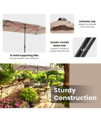 15FT Double-Sided Market Umbrella Large Crank Handle Vented Twin Patio