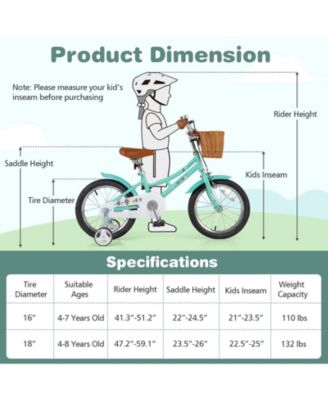 16 Inch Kids Bike Retro Bicycle with Adjustable Height and Basket for Ages 4-8 Years Old