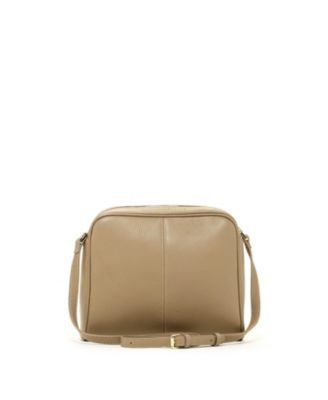 Beige Leather Crossbody Bag Medium Size Women s Purse with Zipper Closure