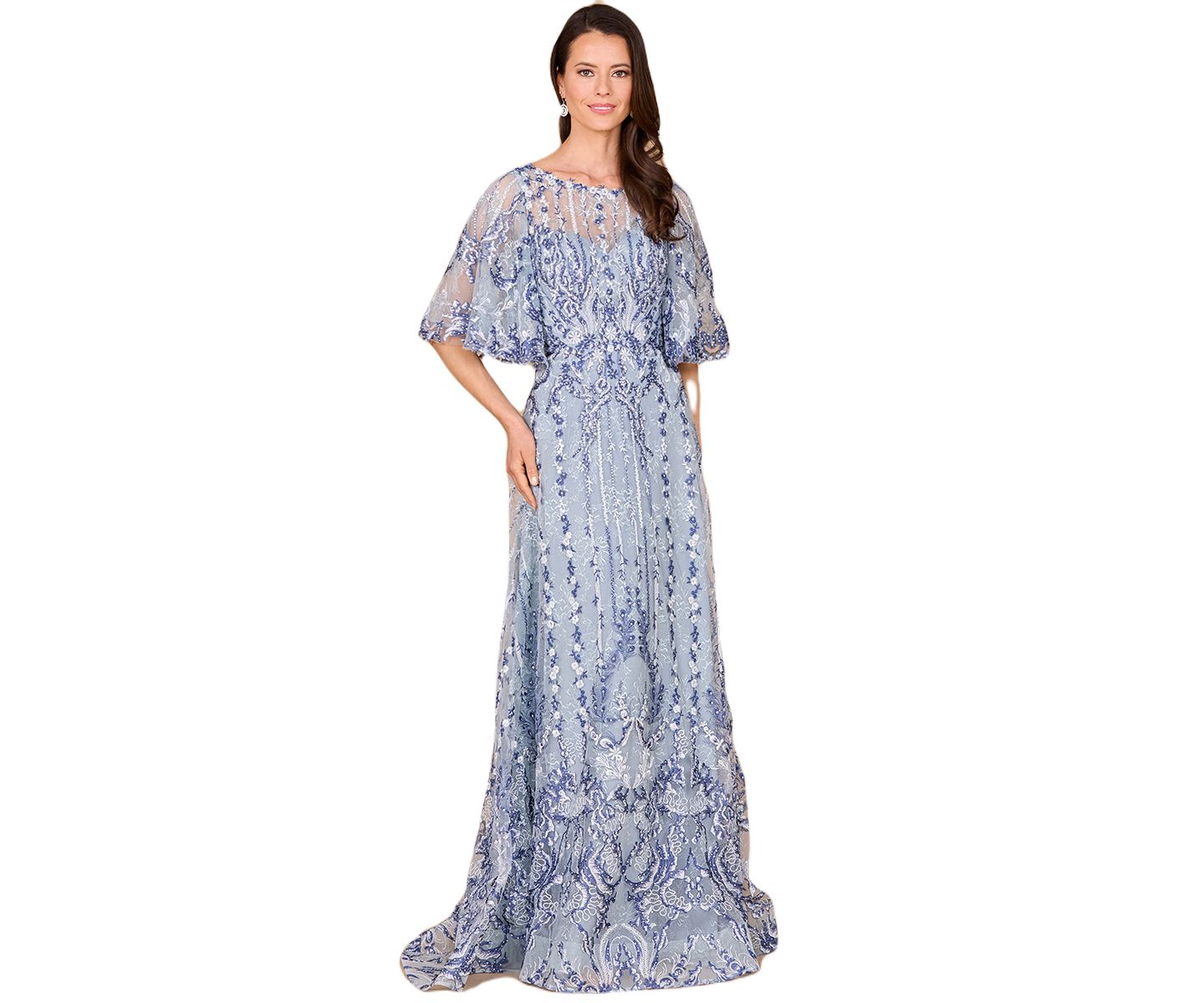 Женские платья Lara Embroidered, Cape Sleeve A-line Gown, цвет: Синий — фото 1