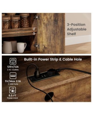 Drop Leaf Mobile Kitchen Island Cart with Power Outlet and Adjustable Shelf