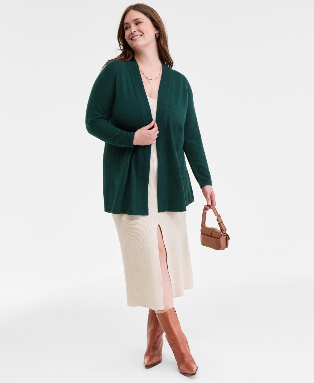 Charter Club Plus Size 100% Cashmere Duster Cardigan, Macy's Exclusive In Green