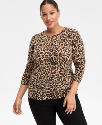 Plus Size 100% Cashmere Animal-Print Crewneck Sweater, Macy's Exclusive