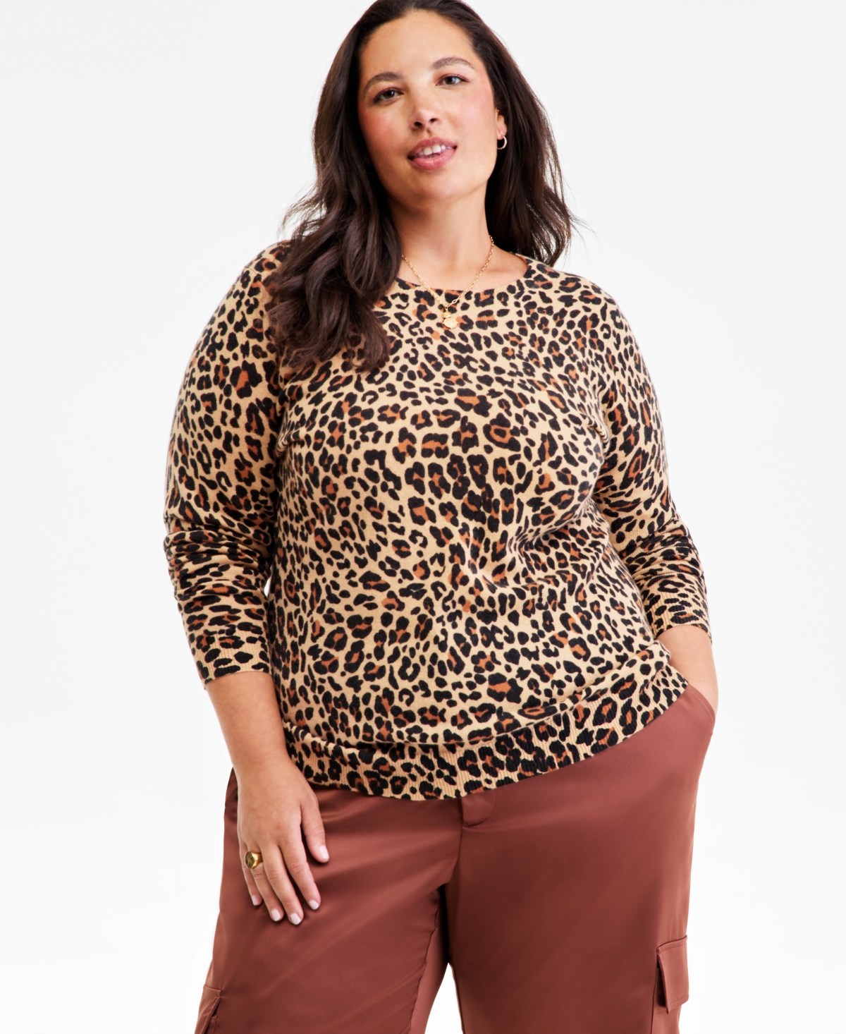 Charter Club Plus Size 100% Cashmere Animal-print Crewneck Sweater, Macy's Exclusive