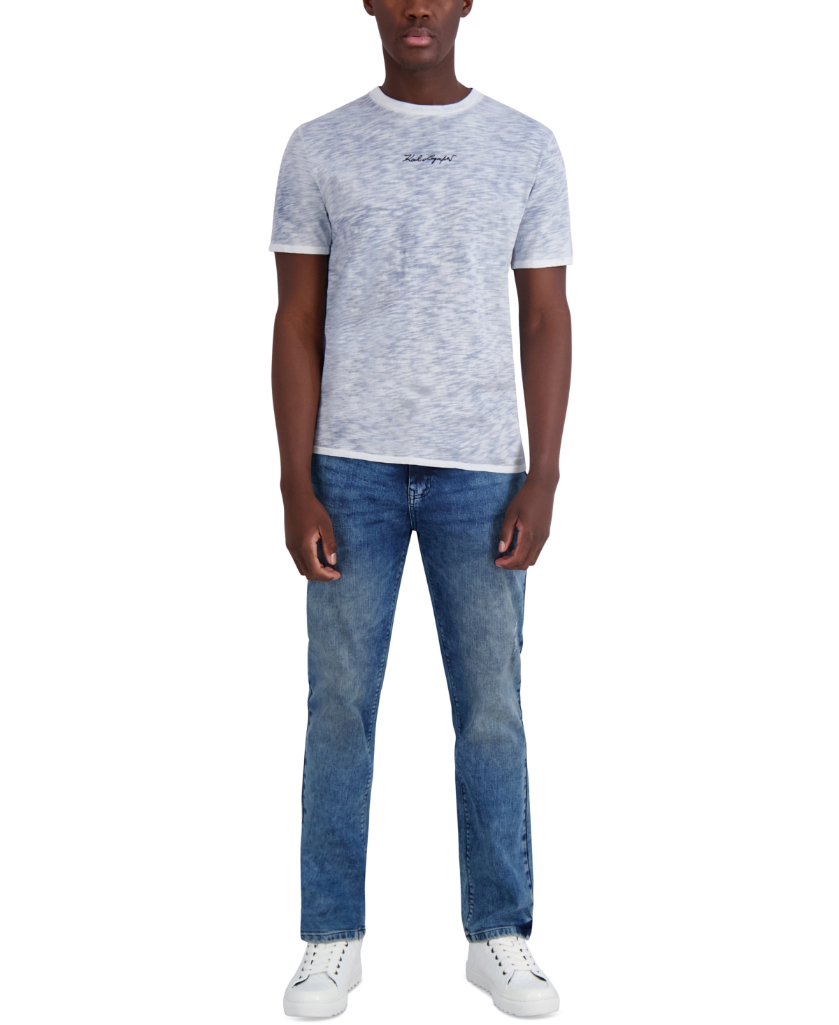 Karl Lagerfeld Men's Chest Signature Slub T-shirt In Gray
