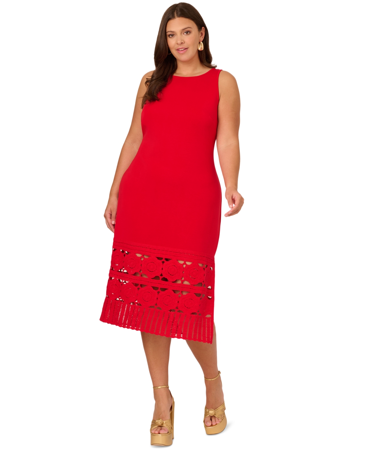 ADRIANNA PAPELL PLUS SIZE CROCHET-HEM MIDI DRESS 