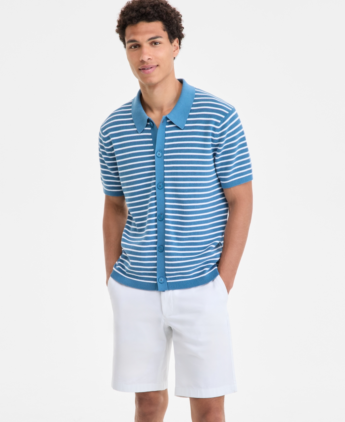 Men's Textured Stripe Shirt - Steel Blue