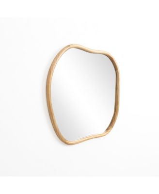 Natural Pine Wood Frame Square Irregular Wall Mirror, Accent and Vanity