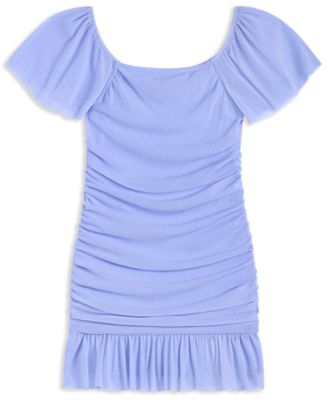 With Jules - Big Girls Ruched Flutter-Sleeve Glitter Knit Dress