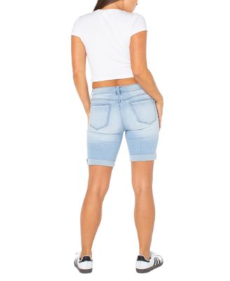 Juniors' Cuffed Hem Bermuda Denim Shorts