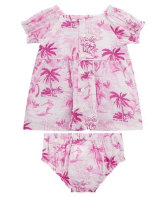 Baby Girls 2-Piece Puff Sleeve Printed Dress and Coordinating Bloomer Set