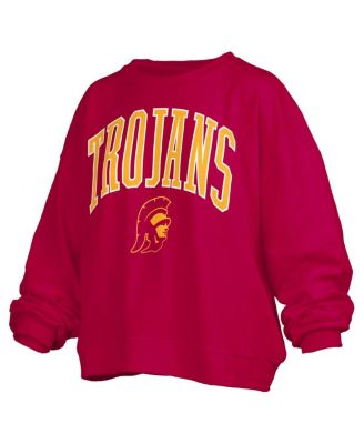 Women's Cardinal USC Trojans Janise Arch Over Logo Waist Length Oversized Pullover Sweatshirt