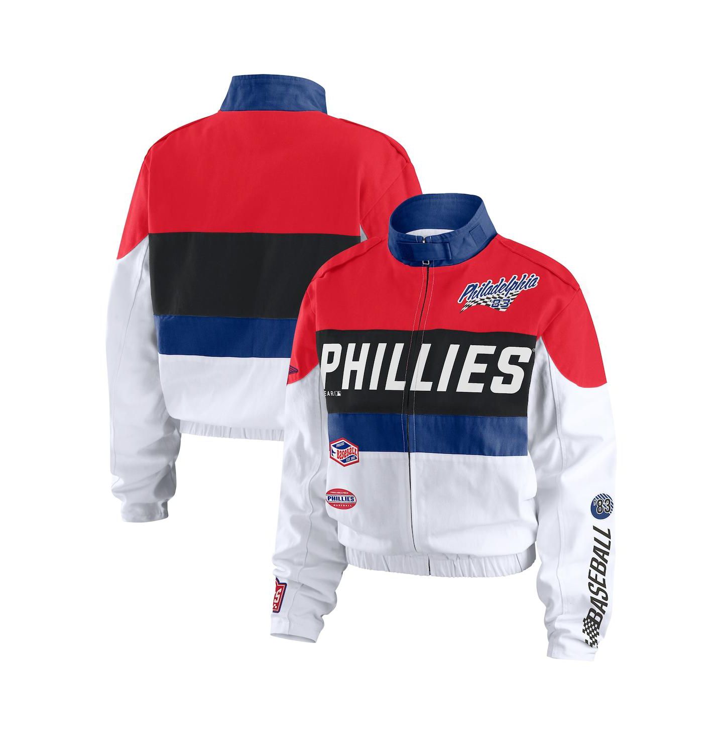 Женская куртка WEAR by Erin Andrews Red/White Philadelphia Phillies Racing Full-Zip — фото 1