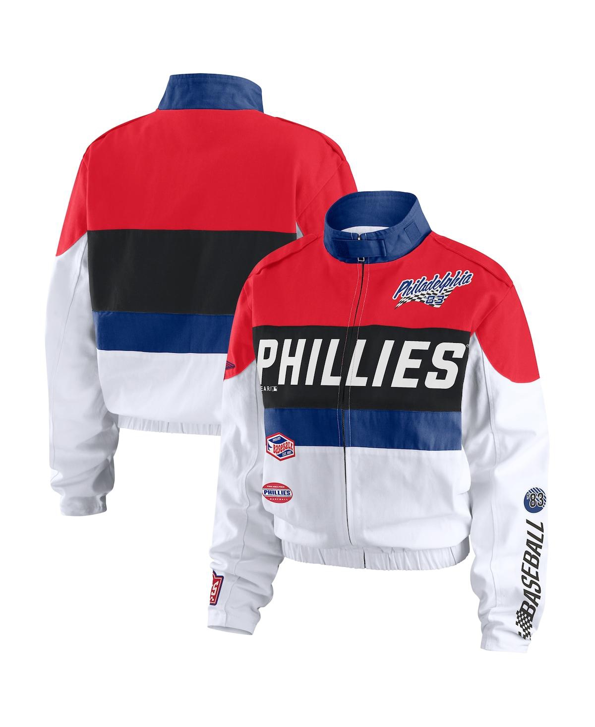 Wear By Erin Andrews Women's Red/white Philadelphia Phillies Racing Full-zip Jacket